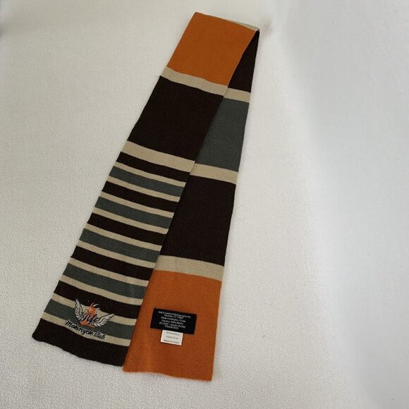 Rainforest Cafe Motorcycle Club Brown Orange Striped Knit 2010 Scarf - Picture 1 of 5